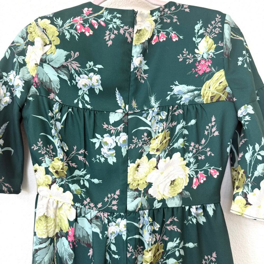 TUCKERNUCK Green Floral Tiered Midi Dress XS Ruffle Sleeve Cottagecore - Picture 6 of 9